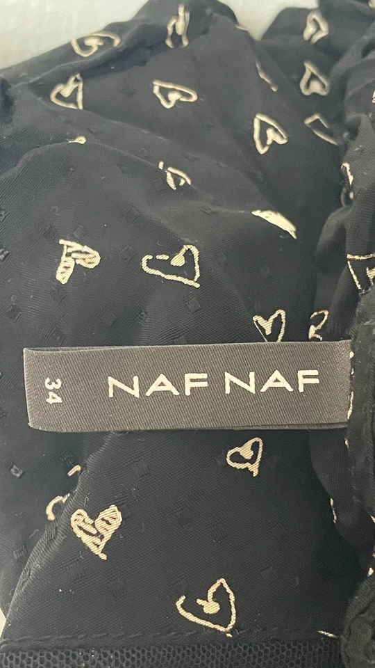 NAF NAF Débardeur noir à motif cœurs, taille 34, 100% viscose, très bon état - Photo 3/4