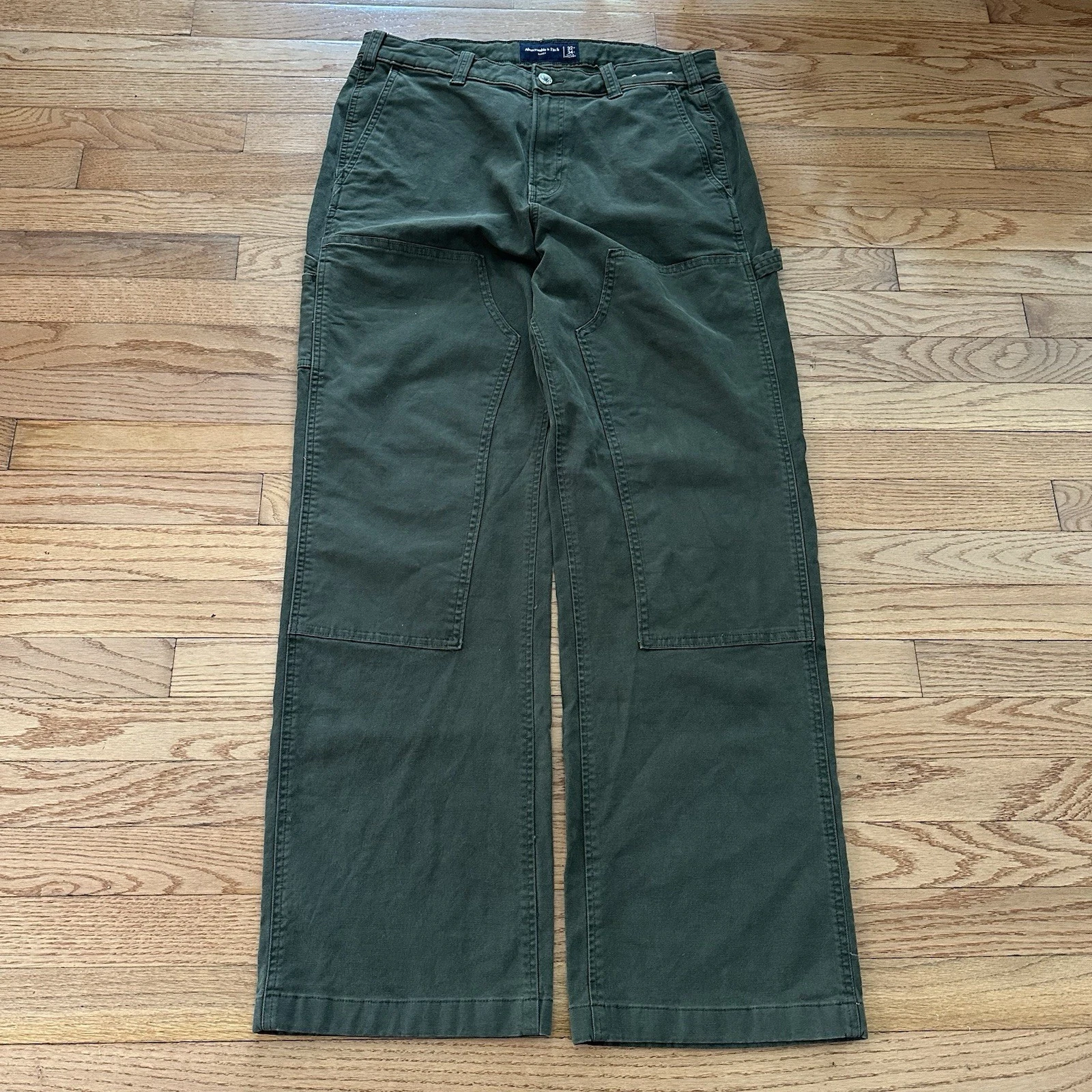 Abercrombie & Fitch Baggy Pants Mens 32x34 Green Carpenter Relaxed Double Knee