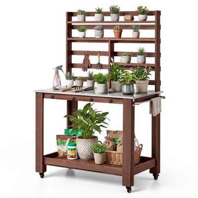 VEVOR Potting Bench Table Outdoor Gardening Workstation Stainless Steel Tabletop