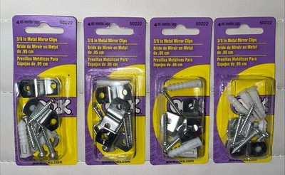 16ct Metal Mirror Holders 3/8'' Steel Offset Steel Clips Screws & Wall Anchors