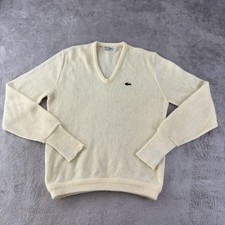 Vintage Izod Lacoste Sweater Mens Large Yellow Acrylic V Neck Preppy Ivy Classic