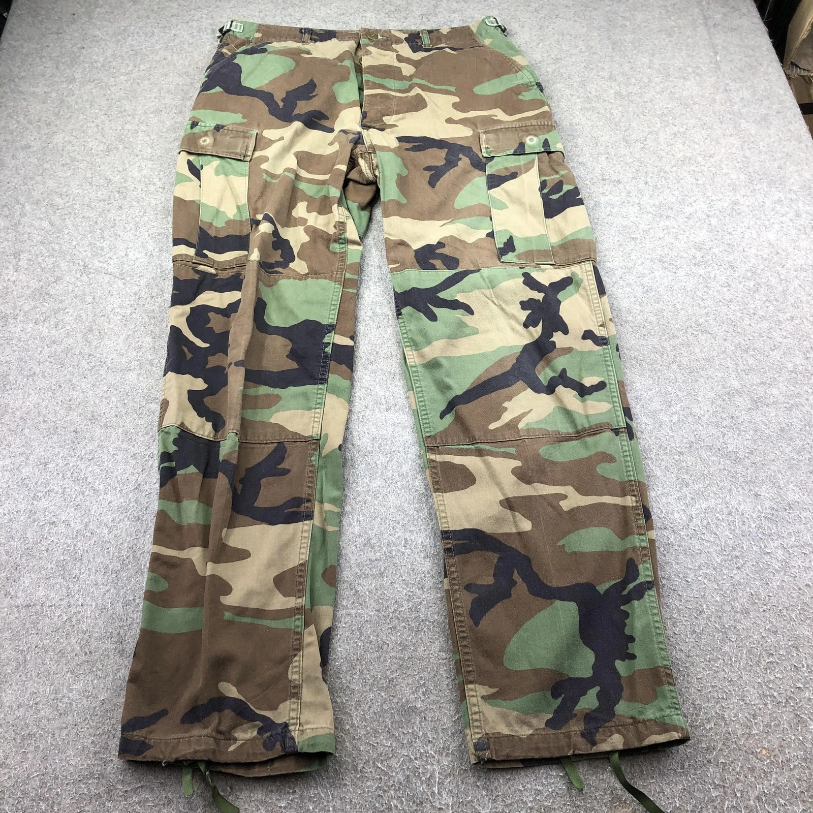 Vintage Military Pants Mens Medium Long Woodland Camo Cargo Workwear