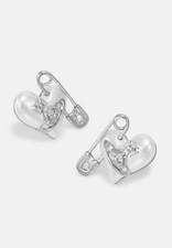 Authentic Vivienne Westwood ORIETTA Heart Orb Silver Earrings Pin With Box
