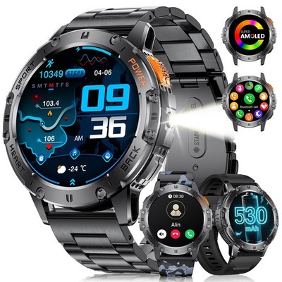 LIGE 1.43'' Case, Fits 5.5'' - 9.5'' Wrists, Black Steel Camouflage Silicone