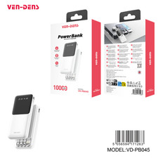 Ven-Dens 10000mAh Power Bank 3-in-1 Built-In Cables Portable Fast Phone Charger