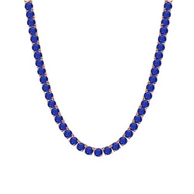 45ct Created Round Blue Sapphire 14K Rose Gold Plated 4mm Tennis Necklace 26'' in