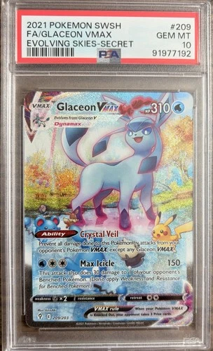 2021 Pokemon Sword & Shield Evolving Skies #209 Glaceon Vmax PSA 10