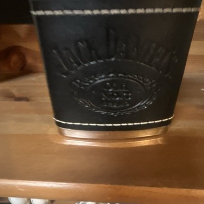 Jack Daniels Black Leather Stainless Steel Hip Flask Novelty Smooth