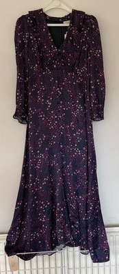 Aspiga Midikleid Satin Blumen Tee Rüschen abnehmbarer Kragen Francesca Größe Small