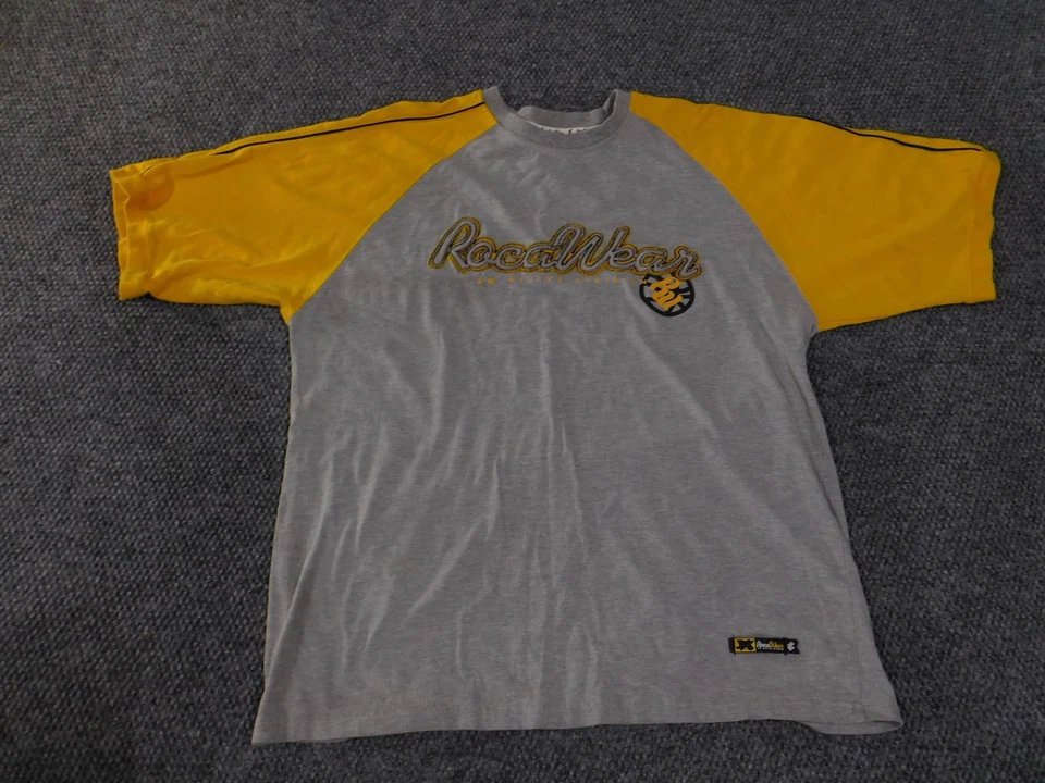 Camisa Rocawear Hombre Grande Gris Amarillo Streetwear Gráfico Y2k De Colección Foto 3 de 4