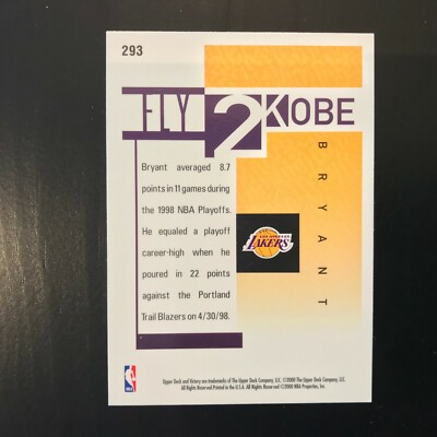 1999-00 Upper Deck Victory Kobe Bryant Fly 2 Kobe #293 Lakers HOF