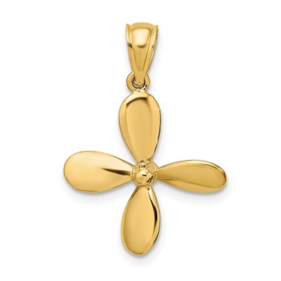 14k Yellow Gold 3-D w 4 Blades Propeller Charm Pendant 1.8g (L- 26mm, W-18.5mm)