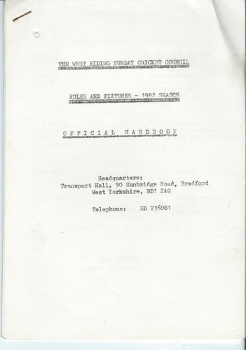 CRICKET, WEST RIDING SUNDAY CRICKET COUNCIL, THREE HANDBOOKS, 1980, 1981 & 1982 - Picture 3 of 3