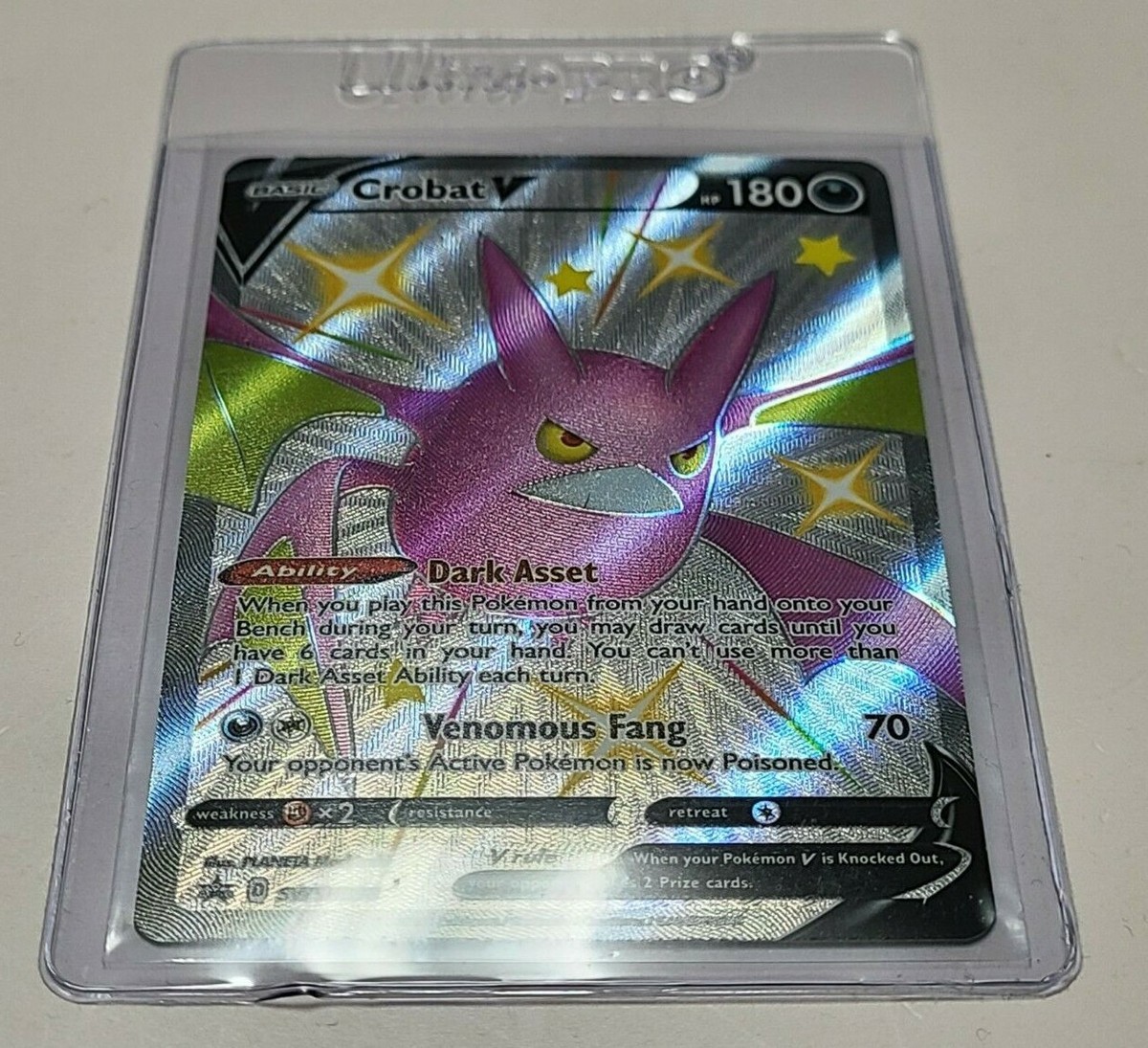 shiny crobat pokemon card VMAX - SWSH099 - SWSH: Sword & Shield Promo Cards [PROMO] [Darkness][Colorless] Venomous Fang 70 Your opponents Active Pokemon is now Poisoned. Crobat V 152/S-P Shiny Box