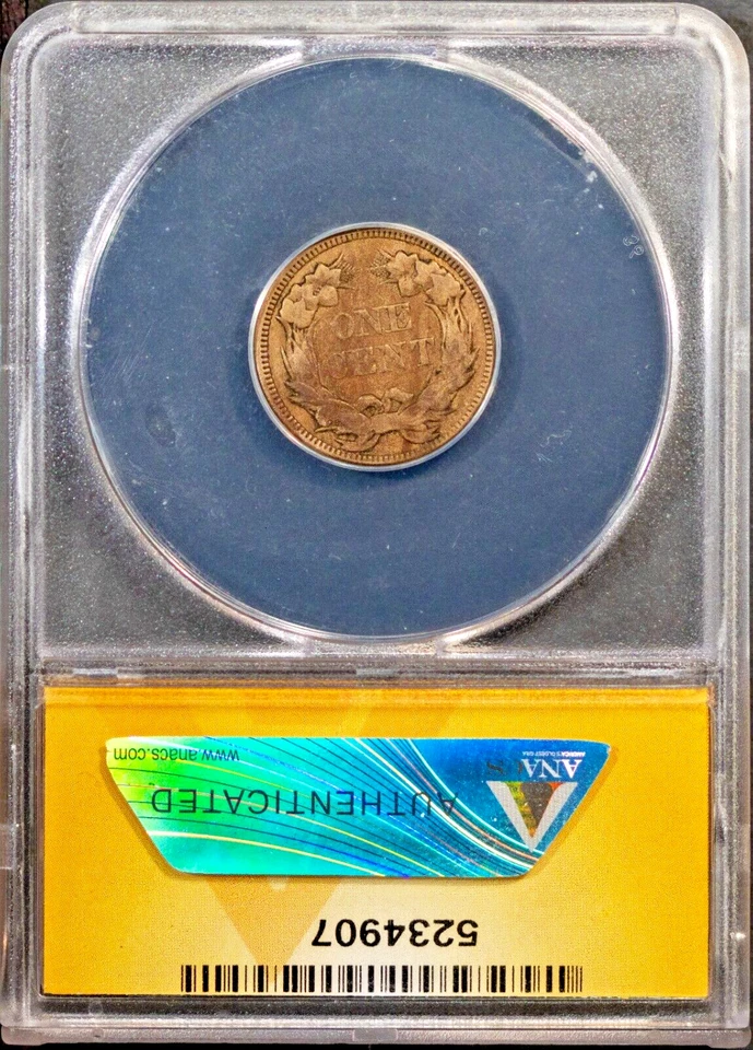 1857 1c Flying Eagle Cent FS-401b S2 F-15 Details ANACS # 5234907 + Bonus - Image 2 of 2