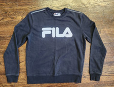 Fila Unisex Crewneck Sweater SZ S Black Spell Out Logo Athletic Streetwear