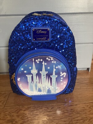 Cinderella castle snow globe Loungefly x Disney sequin backpack Loungefly Disney Cinderella Castle Mini Backpack in Royal  main image 4