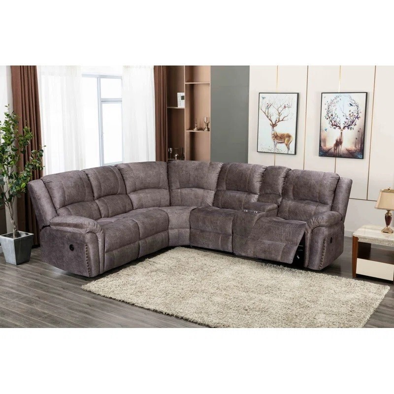 Brown Velvet Power Modular Recliner Sectional Sofa with 2 USB Port & Cup Holders