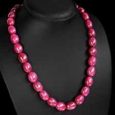 BUYERS DEMANDED 410.00 CTS NATURAL OVAL SHAPED RED RUBY BEADS NECKLACE STRAND