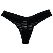 NWT AERIE Thong Sz M Black Mesh Striped