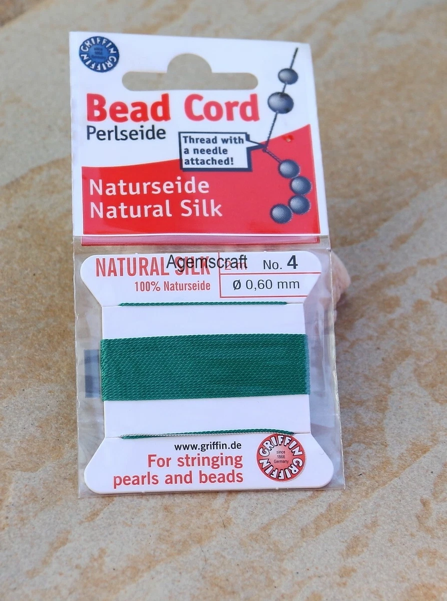 2m Green Beadalon Griffin Silk Beading Cord w Attached Needle Sz 1,2,4,6,8,10