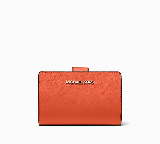 Michael Kors Jet Set Travel Medium Bifold Zip Coin Wallet Red Clay Leather