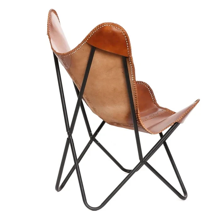 Home Lounge RelaxChair Butterfly Leather Handmade Living Room Armless With Stand - Image 3 of 4