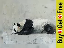 Serene Impasto Panda, Wildlife Painting Print 5"x7" on Matte Paper
