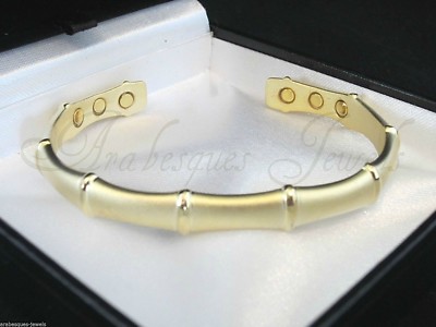 TOP QUALITÄT DAMEN GOLD BAMBUS MAGNET KUPFER ARMREIF/ARMBAND SCHMERZLINDERUNG AJMB