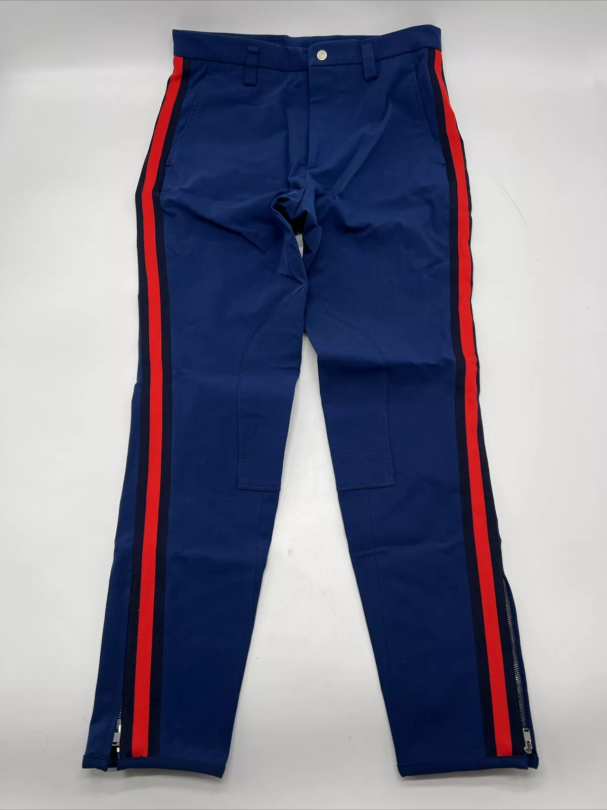 Pantalon d'équitation homme Gucci bleu stretch gabardine rayé toile +
