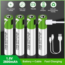 USB AA AAA 9V C D Lithium Rechargeable Battery 1.5V Fast Charger Type C Cable