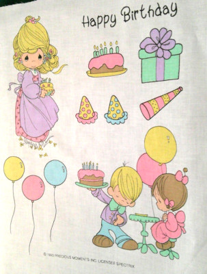 FABRIC Precious Moments ''Happy Birthday'' 15'' x 17'' Vintage 1993 $3.00
