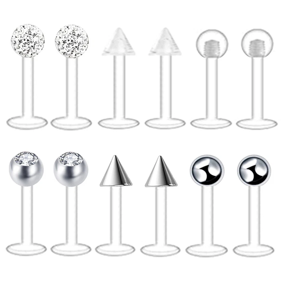 12er Lippen Piercing Labret Monroe Ohr Tragus Kristall Lippenpiercing Retainer - Bild 3 von 4