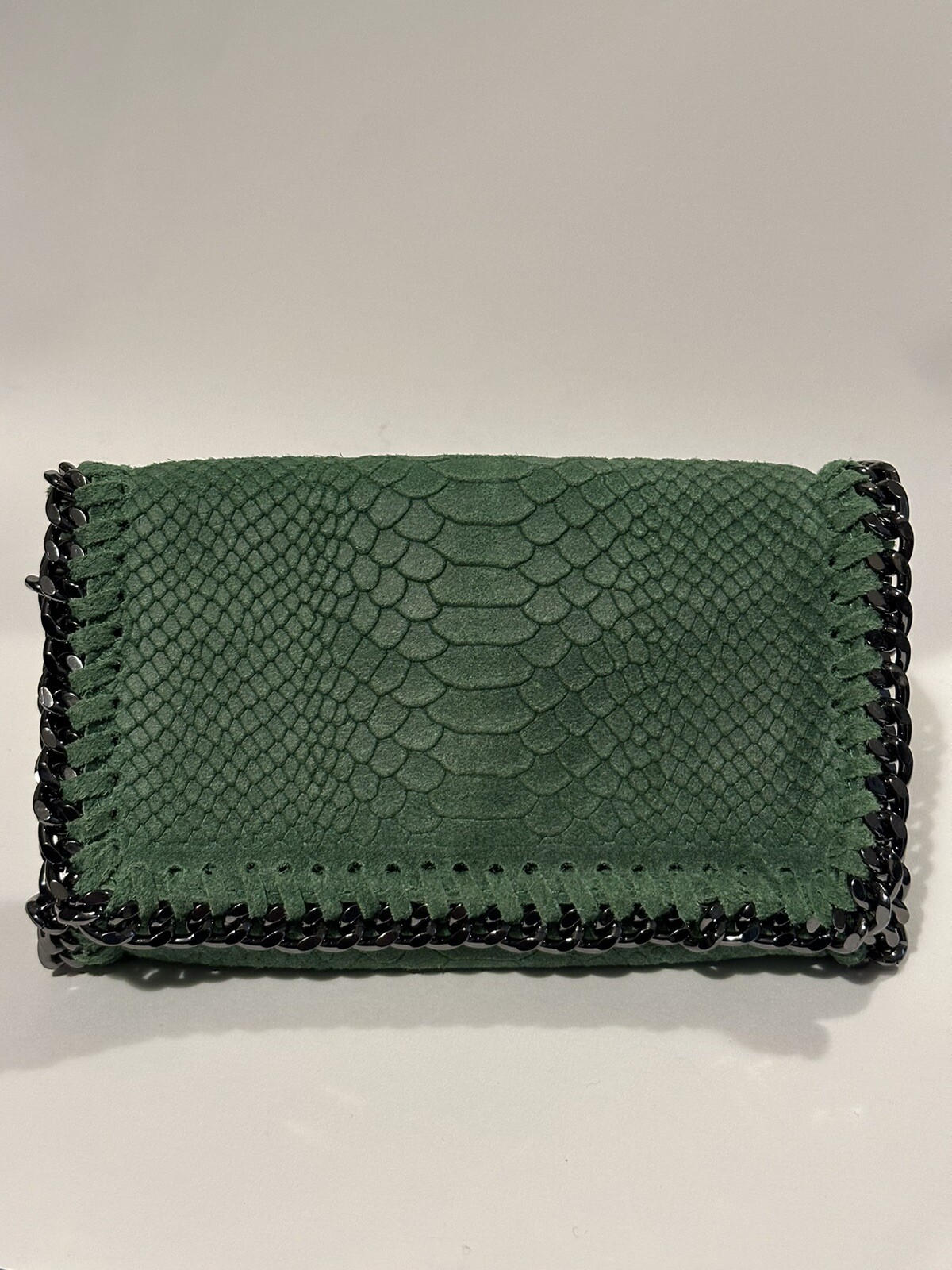 Green Real Leather Shoulder Bag Mock Snake Borse In Pelle 22cm x 14cm Immaculate