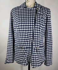 Chicos Size 1 Blazer Jacket Blue White Full Slanted Zip