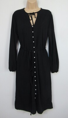 Jaeger M&S Damen schwarz Perlen Knopf Tunika Kleid Langarm schwarz 6-16
