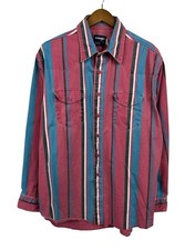 VTG Wrangler Brushpopper Vertical Striped Regular Adult Sz 17 1/2 - 35 Fits XL