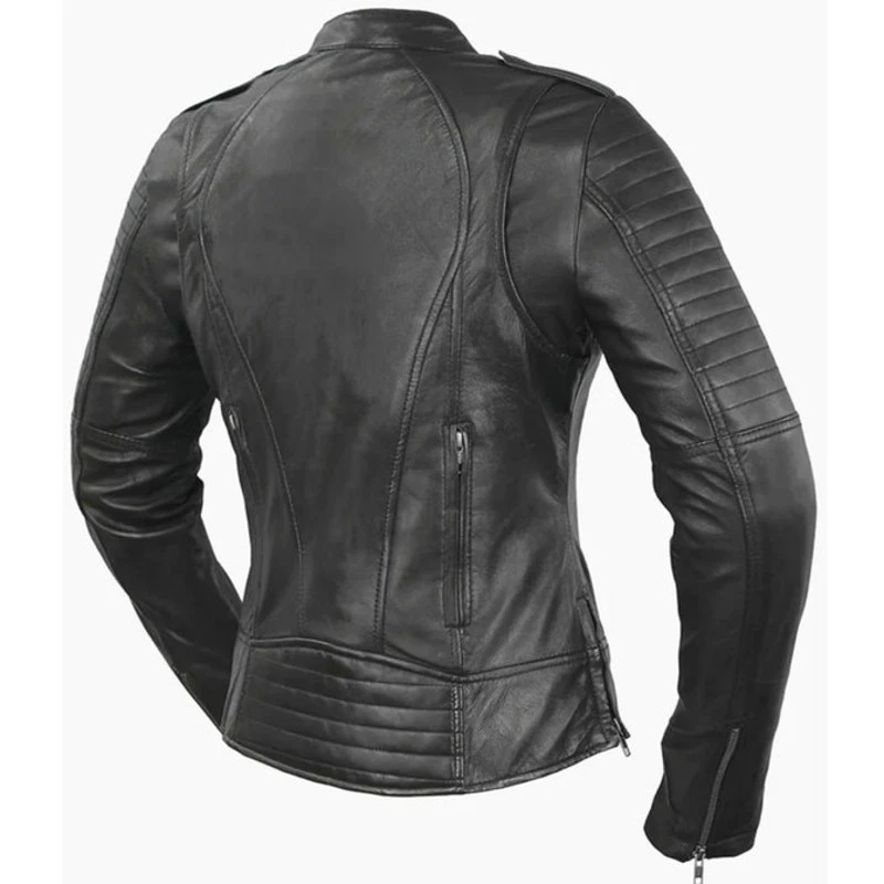 nwt First Mfg Co Biker Women’s Black Leather Motorcycle Jacket in L Large - Image 2 of 4