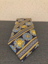 Versace Tie Medusa Greca Stripe Gold Black Used