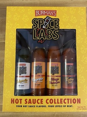 Burman's Hot Sauce Collection Jalapeno-Cayenne-Mango Habanero-Extra Hot