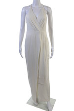 Halston Women White V-Neck Sleeveless Jumpsuit 95% Polyester Size 2