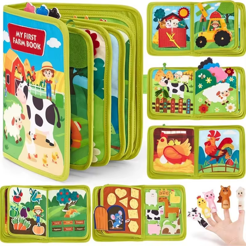 Montessori Quiet Book for Toddlers Farm Animal Busy Cloth Book Fine Motor Toy - Picture 1 of 4