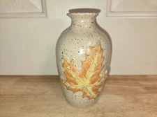 HAND SIGNED 5.5" MAPLE SYRUP JUG VASE DECORATIVE CLAY AUTUMN COLOR LEAF EMBOSSED