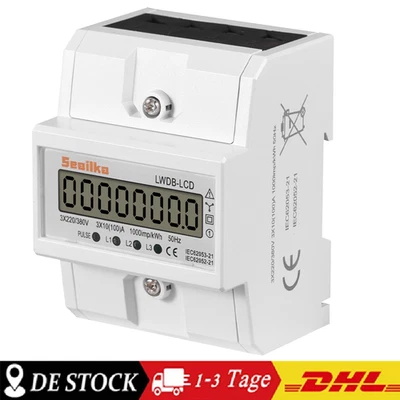 SEAILKA Drehstromzähler geeicht für DIN Hutschiene + 5(100)A 230/400V 3 Phasen 4 Draht