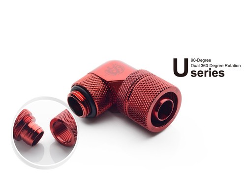 Bitspower G1/4" Deep Blood Red Dual Rotary Angle Compression Fitting 3/8" OD 5/8 - Afbeelding 2 van 3