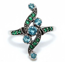 2CT Aquamarine 925 Sterling Silver Filigree Ring Sz 6 PB9-4