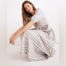Madewell Marianna Puff-Sleeve Midi Dress Lavender Plaid size XSP cottage core