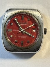 1960s Vintage Sicura Breitling Collins 400 Watch 17 Jewel 40mm Red Self Wind Wks
