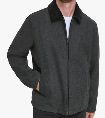 Men's Dockers  Charcoal Gray Wool Blend w/ Black Corduroy Collar Bomber Jacket-M