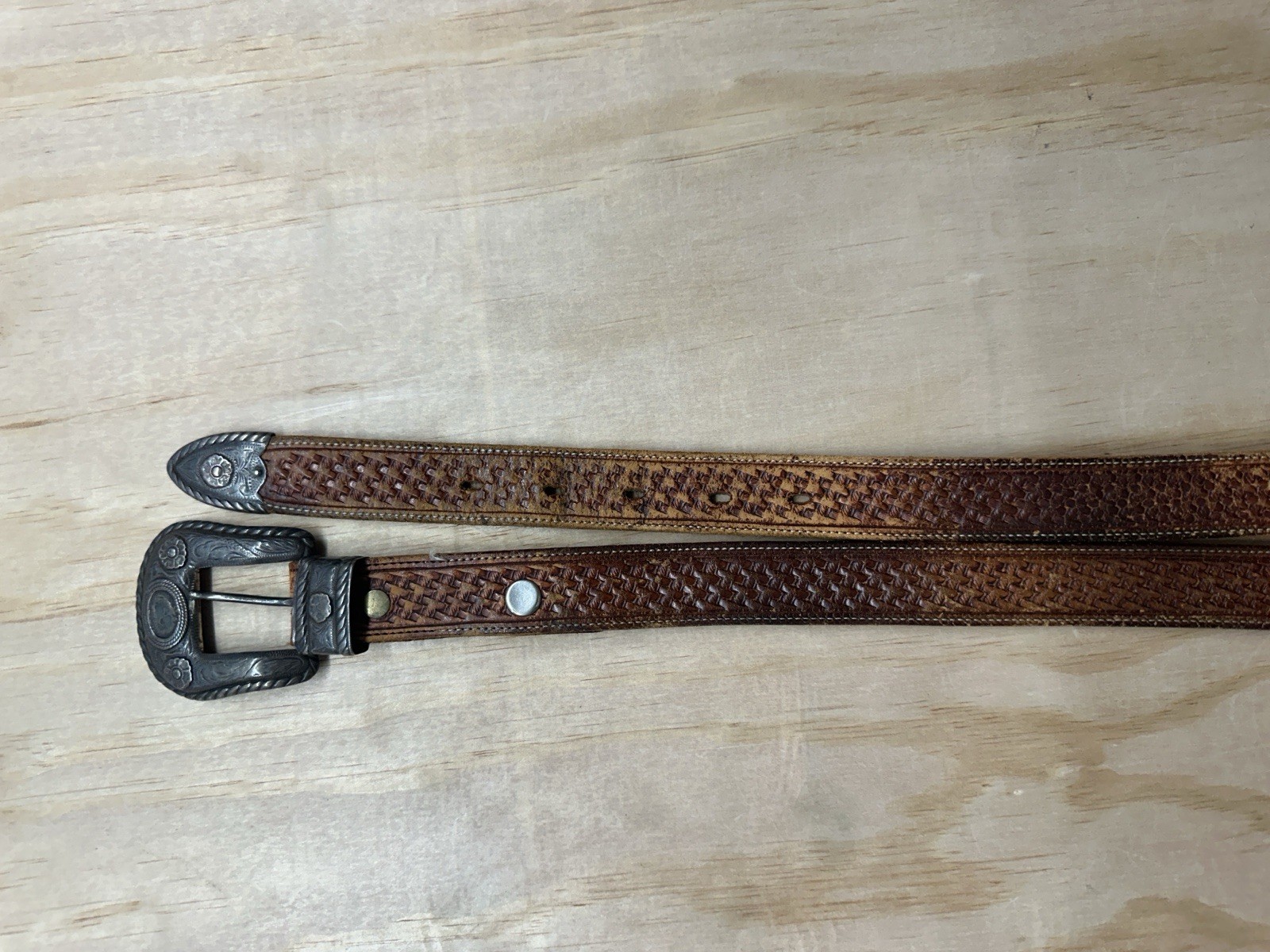 Vogt Ranger Belt Mens Size 36 Brown Leather Sterling Buckle Vintage Western